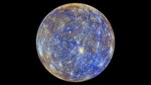 An image of the planet Mercury produced by using images from MESSENGER probe